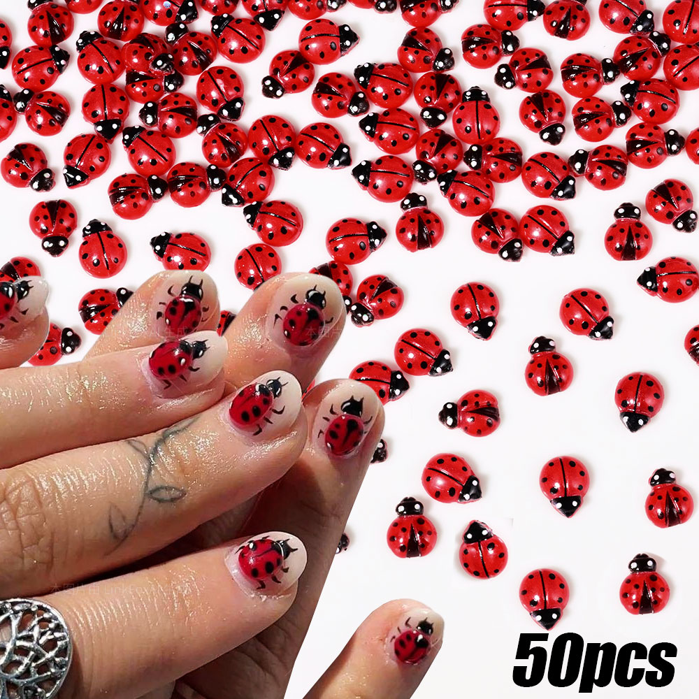 Art Craft Ladybug - 50Pcs 3D Resin Red Ladybug Nail